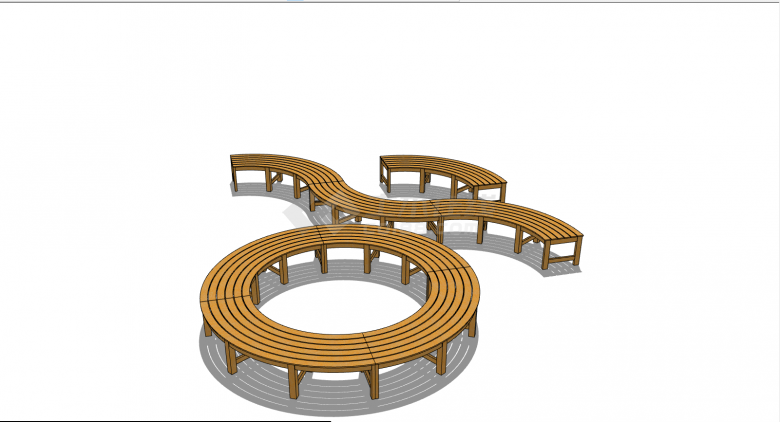 黄色圆型弯曲条形座椅 su模型-图二