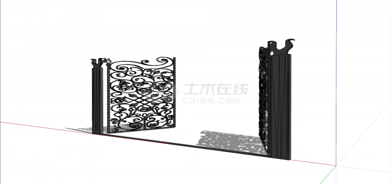 欧式带雕花铁艺门su模型设计-图二
