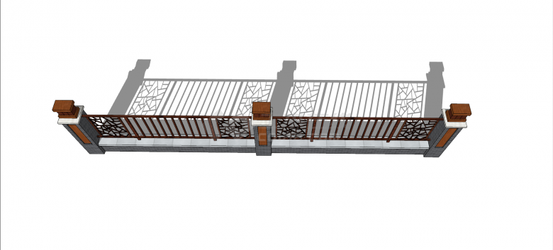 新中式木制条形镂空围墙su模型-图二