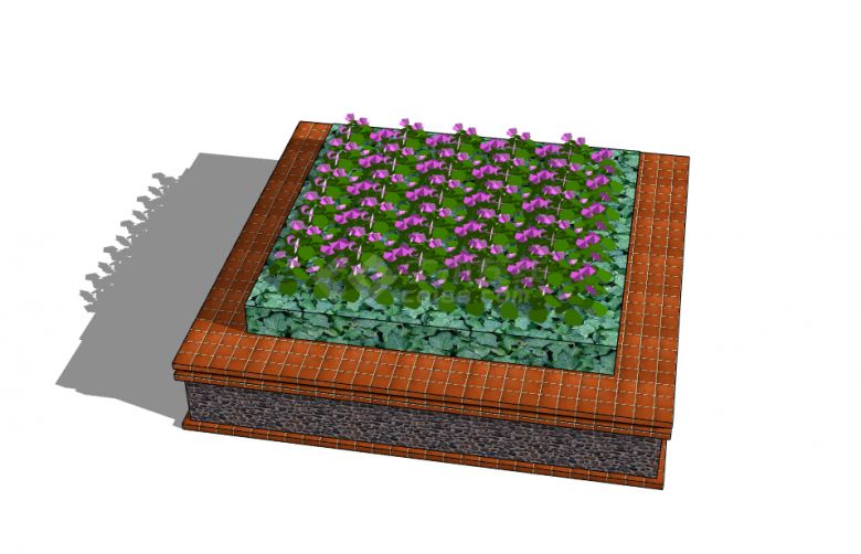 方形的带有花池子的座椅su模型-图二