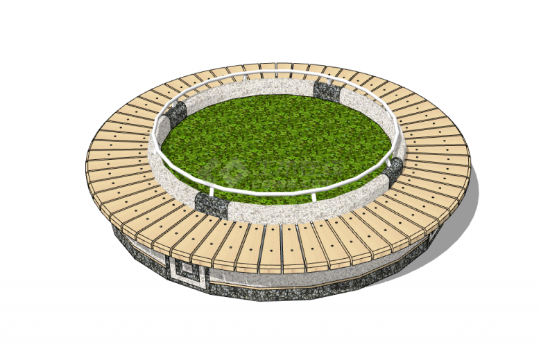 圆形的中间带有绿植的座椅su模型-图二