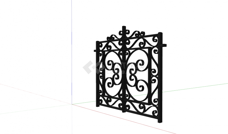 欧式铁艺门黑色双开门su模型-图二