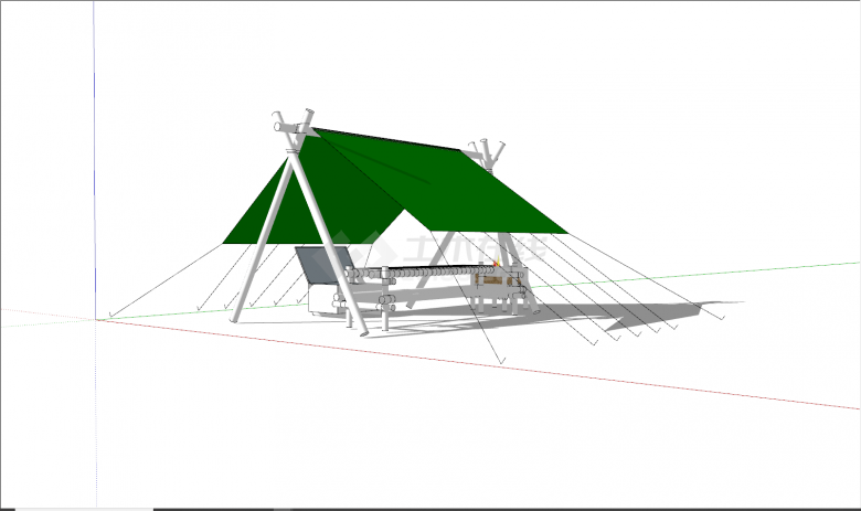 现代绿色三角形春游帐篷su模型-图一