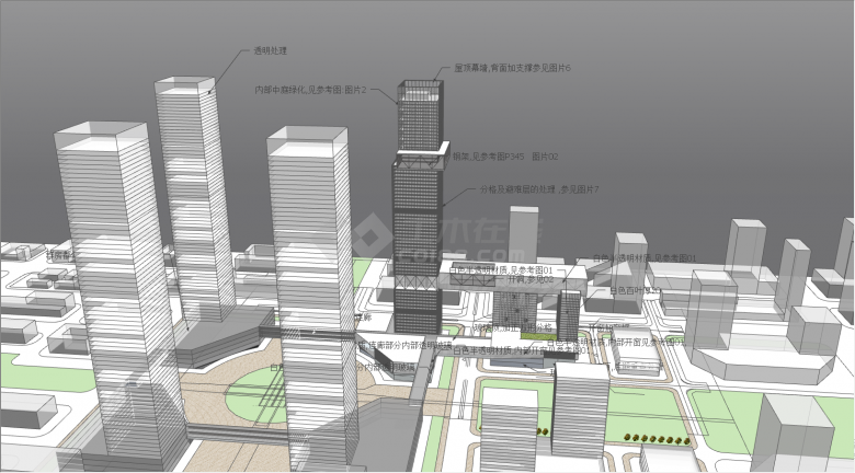 规模宏大的带有多动高层建筑的办公中心su模型-图二