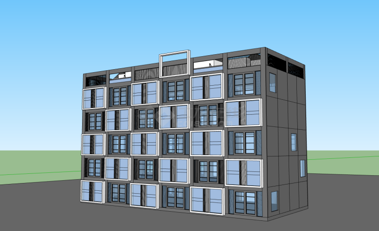 灰色墙体5层科技园区办公楼su模型-图一