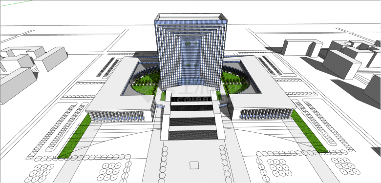 可游玩性商业办公楼su模型-图一