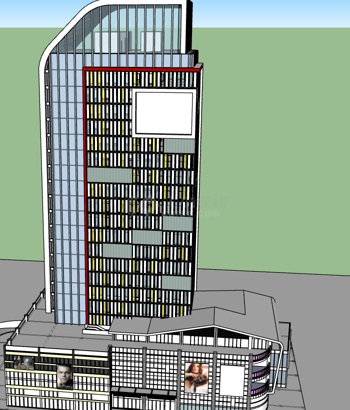 现代高层商厦办公楼设计su模型-图二