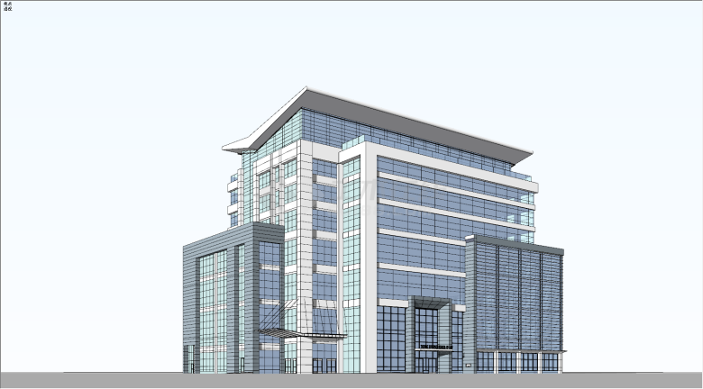 带有天蓝色玻璃和大太阳能板的现代办公建筑su模型-图一