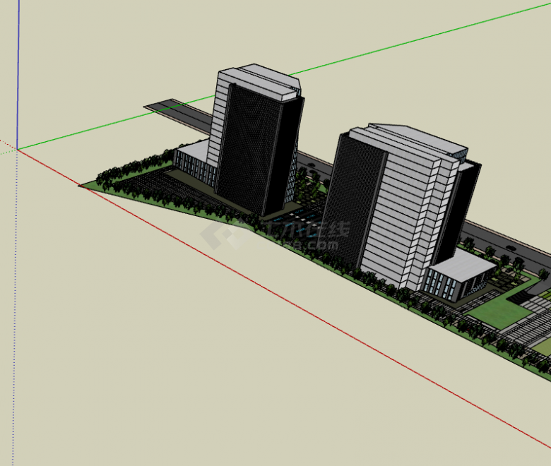 现代大型南区办公楼su模型-图一