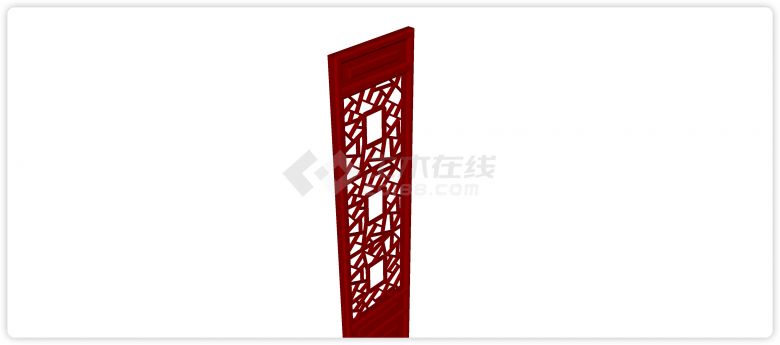 红色实木雕花中式门窗屏风隔断合su模型-图二