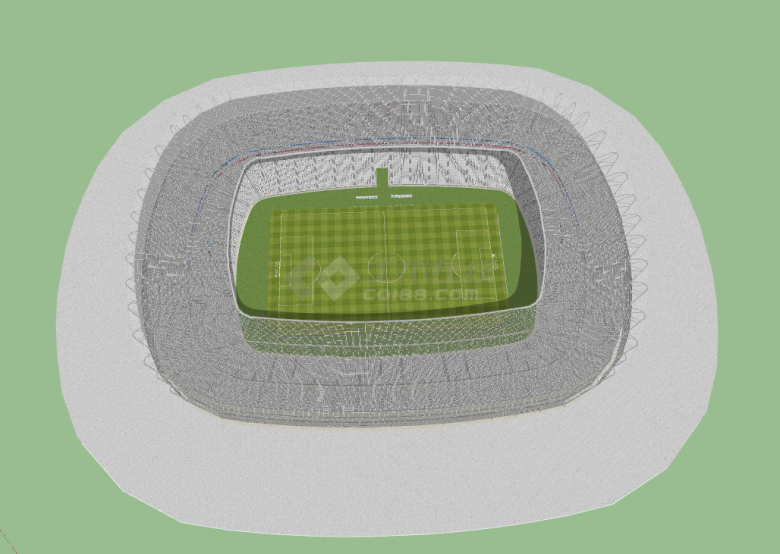 带有灰色网格外形和方格草坪的足球场su模型-图二
