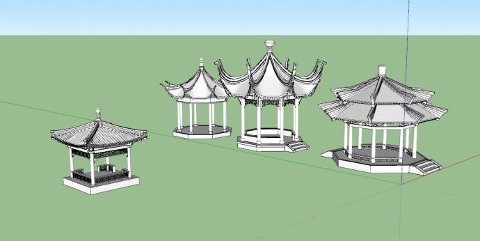 混合中式传统古建亭su模型_图1