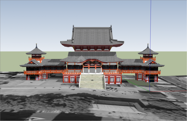 宏伟红柱日本古建筑su模型-图二