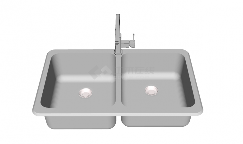 方形双槽不锈钢台盆水槽组合su模型-图二
