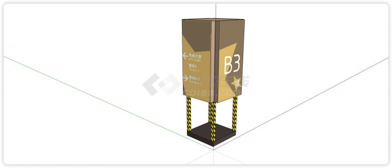 金色长方体电梯指示牌su模型-图二