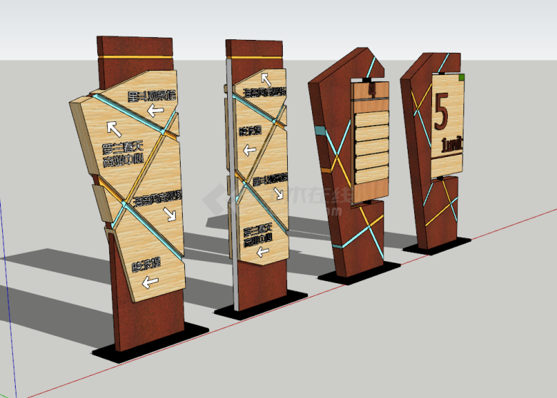 现代木质景区指示牌su模型-图一