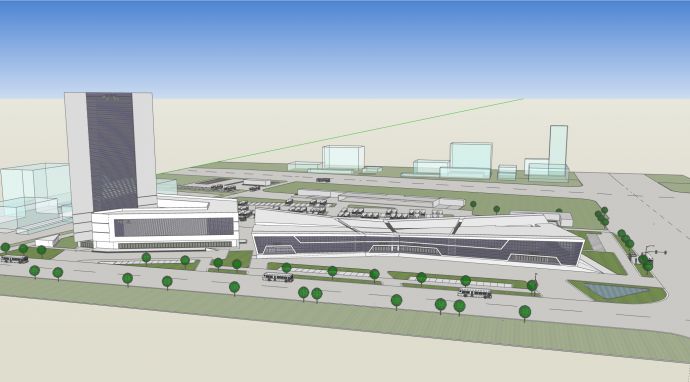 白色现代创意造型大型汽车站su模型_图1