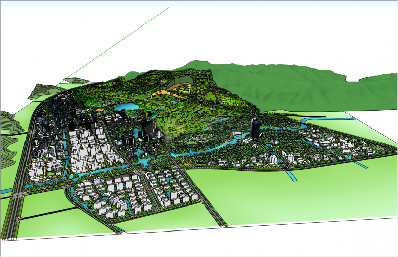 现代的大型完整生态城市规划su模型-图一