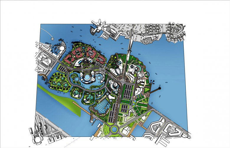 现代大型方形城市设计规划高精su模型-图一
