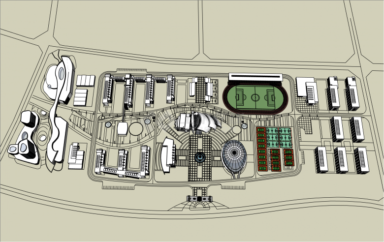 简约现代风格校园规划SU模型-图一