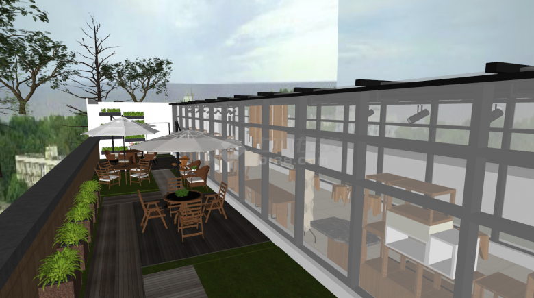 现代高级木质自然景观网红户外露天咖啡厅餐厅su模型-图一