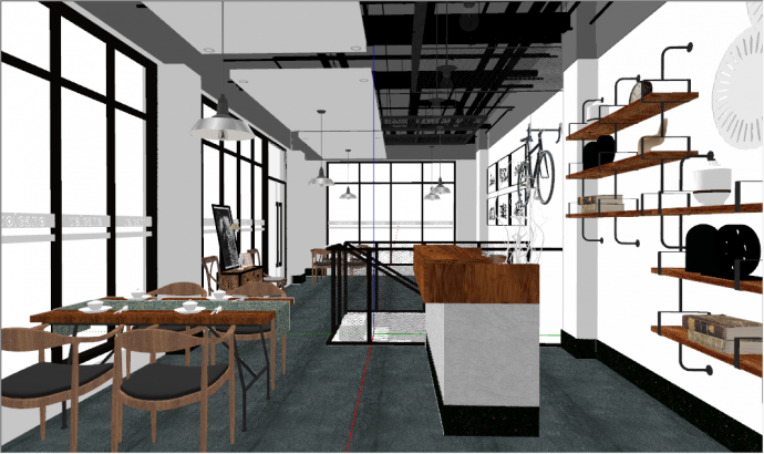 现代风格餐饮空间茶餐厅su模型_图1