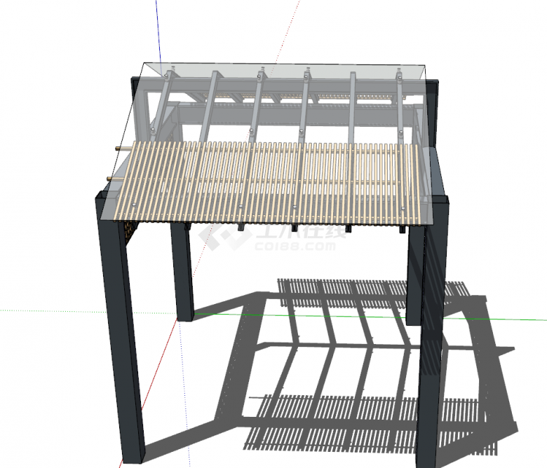 现代钢结构玻璃坡顶亭子su模型-图二