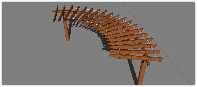 木结构单边柱支撑花架su模型_图1