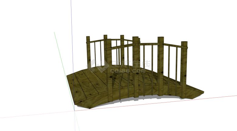 墨绿色短跨度木制拱桥su模型-图二