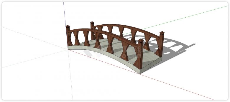 胡桃木蝴蝶结造型围栏木桥su模型-图一
