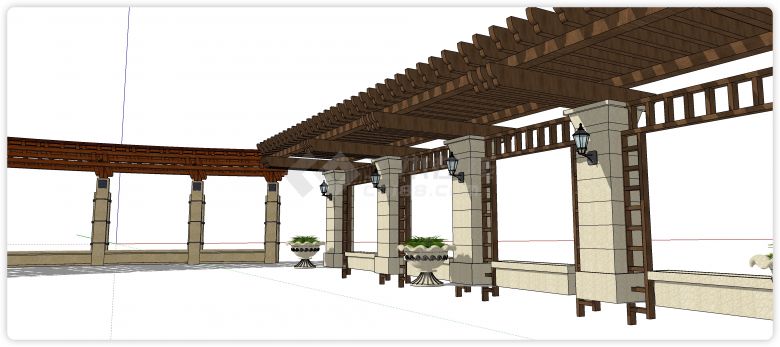 木格花坛大理石结构欧式廊架su模型-图二