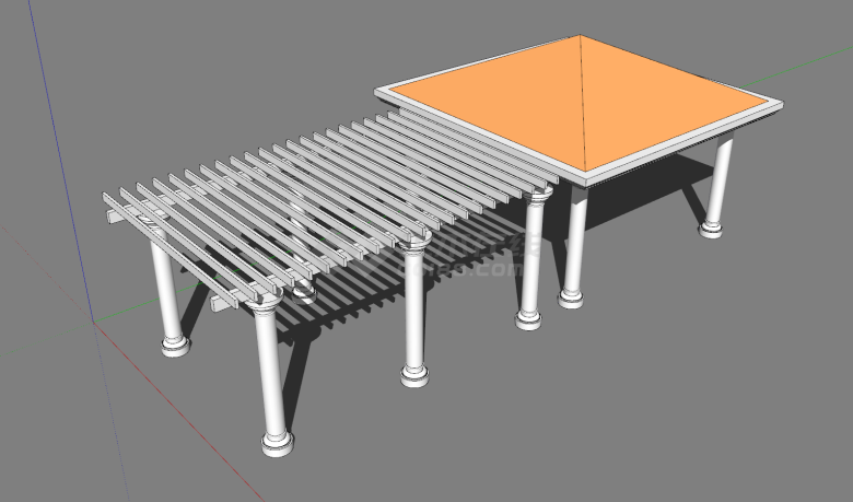 亭廊白色外观橘黄色顶su模型-图一