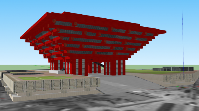 博物馆设计红色中式su模型_图1