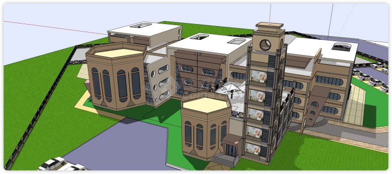 六边形圆柱形建筑幼儿园su模型-图二
