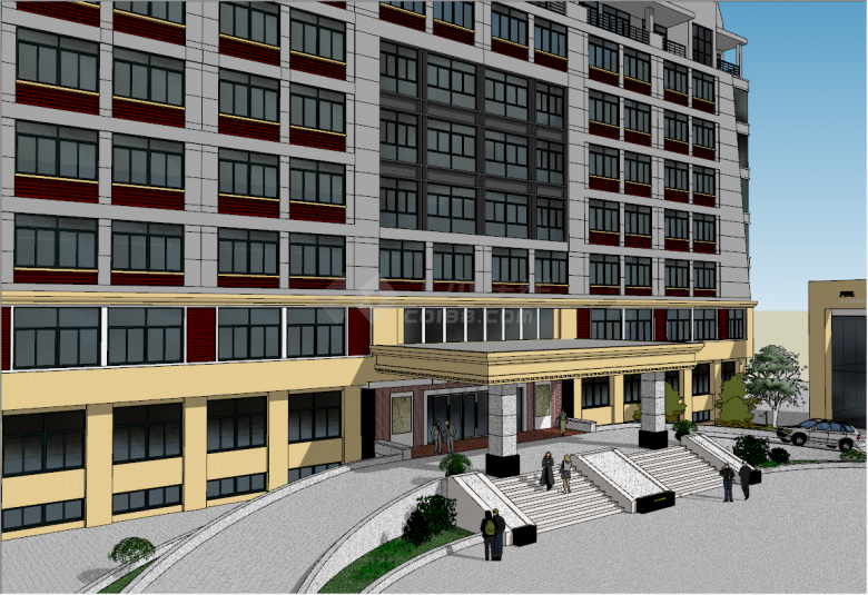 大型公司工厂办公楼外门厅设计su模型-图二