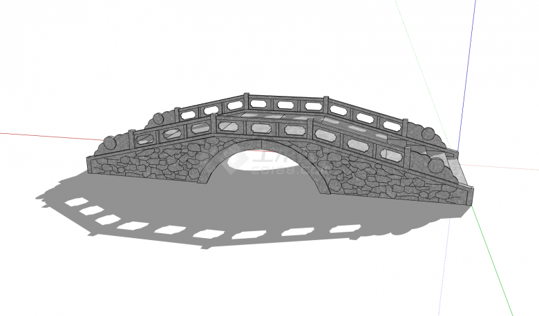 单桥洞石护栏中式石拱桥su模型-图二