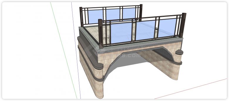 铝合金结构玻璃围栏中式桥su模型-图二