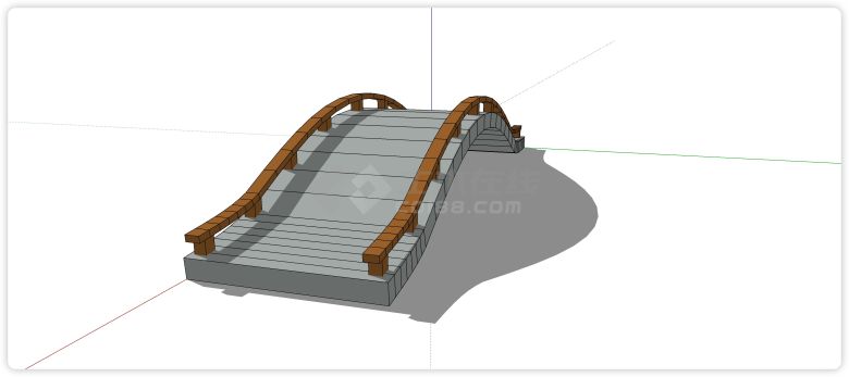 长形石板路面矮围栏中式桥su模型-图二