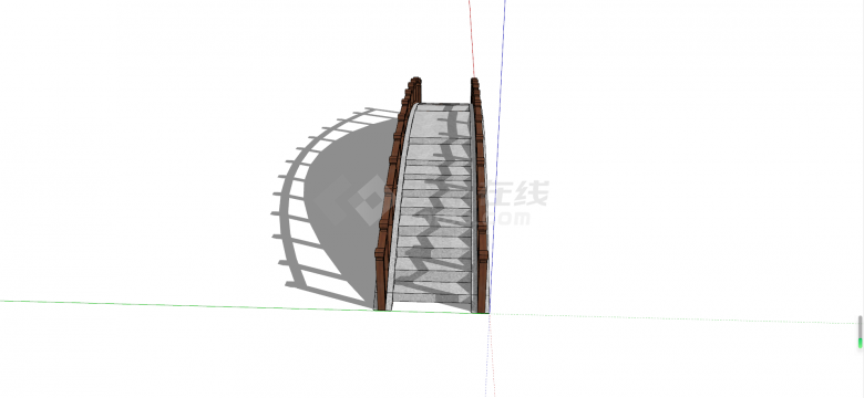 木质栏杆石质阶梯中式桥su模型-图一