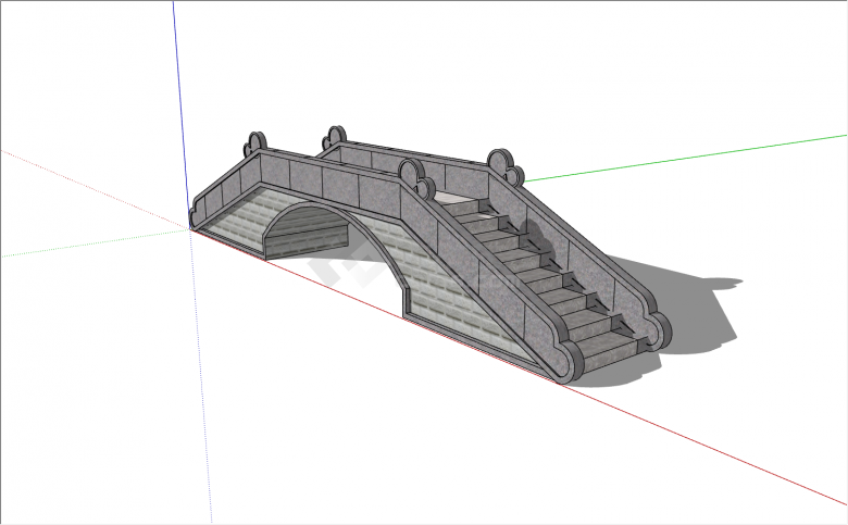 岩石建造带扶手带台阶涉及的小型拱形桥su模型-图二