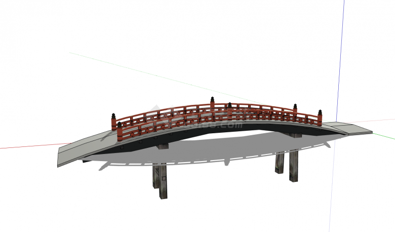 混凝土桥架红色栏杆中式桥su模型-图二