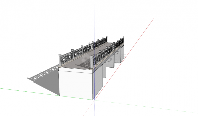 雕花护栏三跨水平中式桥su模型-图一