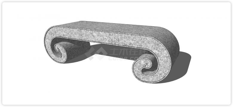 灰白花色大理石石桌石凳su模型-图二