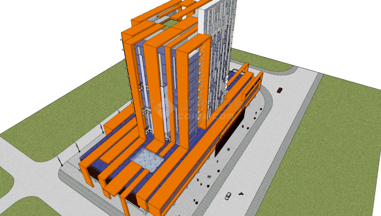 商场办公楼设计橙色外观su模型-图二