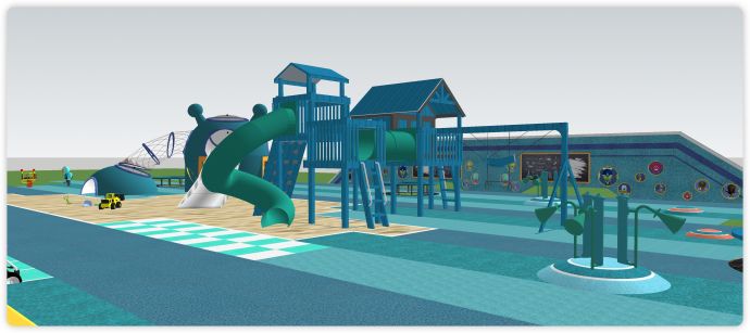 蓝色主题沙地滑梯儿童游乐设施su模型_图1