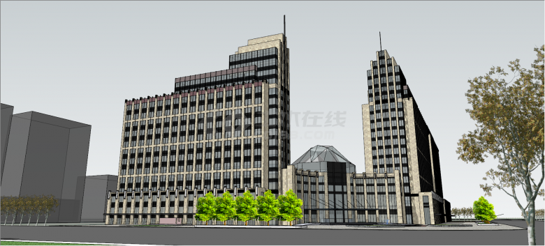 都市双子欧式古典酒店建筑模式su模型-图二