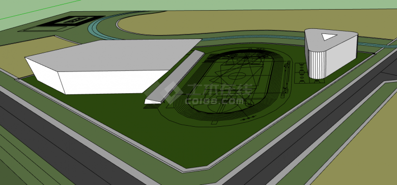 郫县文化中心大型现代体育中心su模型-图一