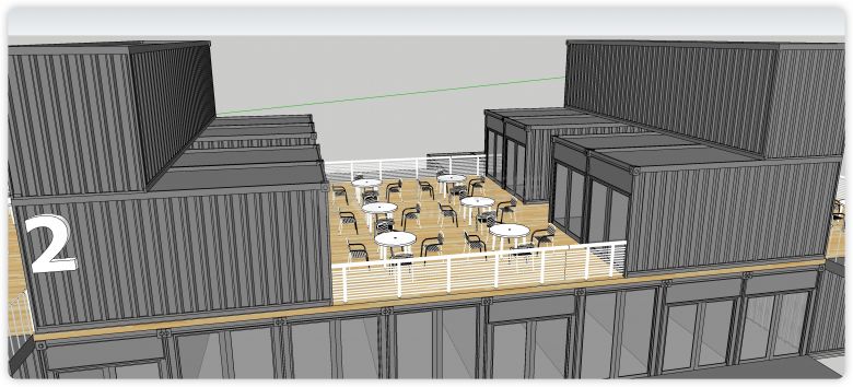 灰色元素三层餐厅集装箱SU模型-图二