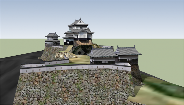 建在半山腰的日本古建筑su模型-图二