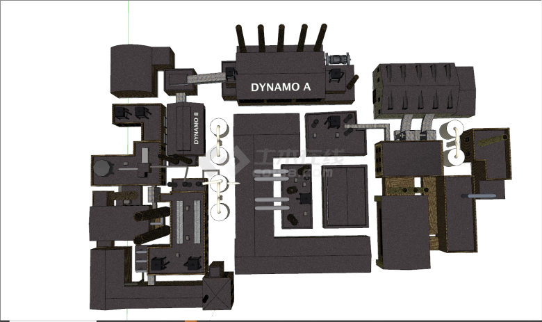 现代褐色厂房相连产业区su模型-图二